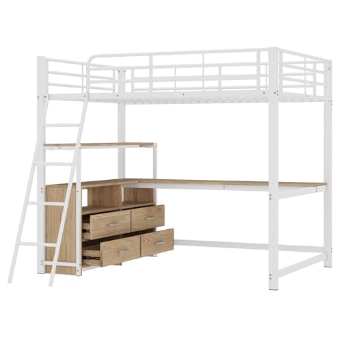 Taoplay Hochbett mit Schreibtisch, Treppe & Rausfallschutz – Etagenbett für Kinder & Erwachsene, Bett Set, 200cm, VulkanascheWeiss von Taoplay