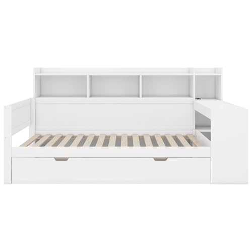 Taoplay Hochbett mit Schreibtisch, Treppe & Rausfallschutz – Etagenbett für Kinder & Erwachsene, Bett Set, 220cm, Weiß von Taoplay