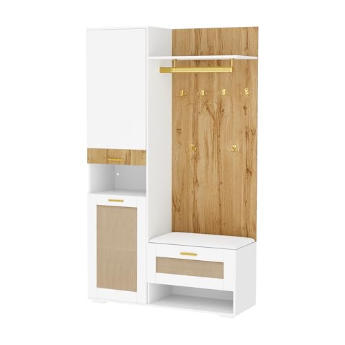 Taoplay Kompakte gaderobenschränke Flur Set, Garderobenschrank mit Aufbewahrung, Gaderobe für Schlafzimmer, Schmal und Platzsparend Elbise dolabi, EicheWeiß von Taoplay