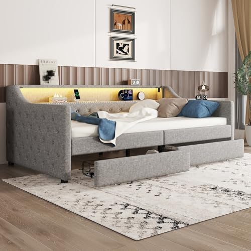 Taoplay Komplettes Bett- und Matratzen-Set mit Memory-Schaum für erholsamen Schlaf, Grau von Taoplay