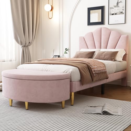 Taoplay Komplettes Bett- und Matratzen-Set mit Memory-Schaum für erholsamen Schlaf, Rosa von Taoplay