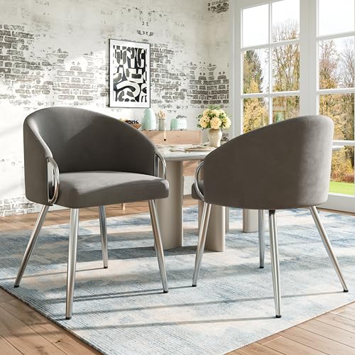 Taoplay Leinen-Esszimmerstuhl, 4er Set, Heller Luxus-Wohnzimmer-Schlafzimmer-Drehstuhl mit Vier Metallstützbeinen, Grey von Taoplay