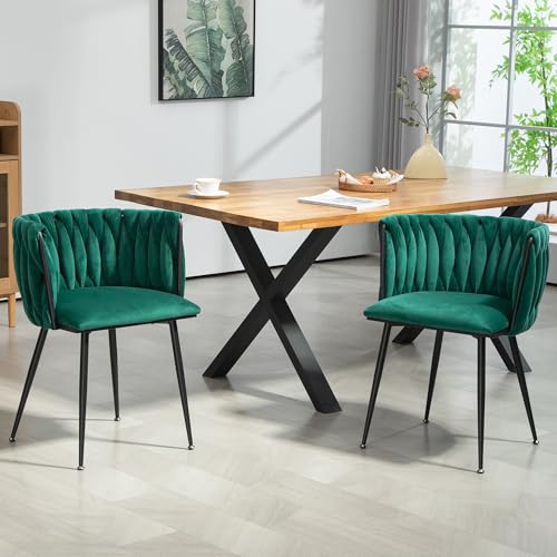 Taoplay Modernes luxuriöses Samt-Esszimmerstuhl-Set (2er-Set), goldene Metallbeine, handgewebtes Design, weiche Kissen für Verschiedene Räume, Emerald von Taoplay