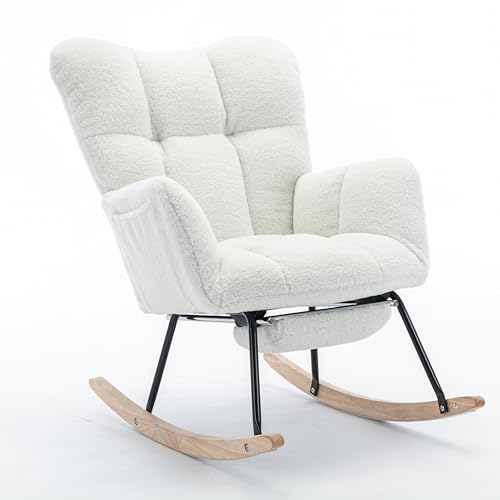 Taoplay Schaukelstuhl mit Liegefunktion – Schaukelsessel Rocking Chair für Wohnzimmer & Schlafzimmer, TeddyWeiß von Taoplay