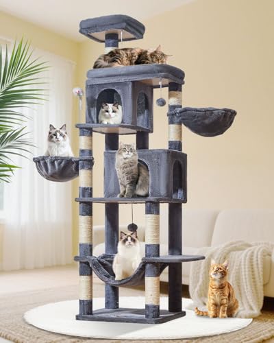 Taoqimiao Kratzbaum, 190 cm, Katzenturm für große Katzen, mehrstufige Katzenhütten für Indoor-Katzen mit 2 Höhlen, extra lange Plattform, 2 Hängekörbe, Hängematte, 8 Kratzstämme, MS044G Rauchgrau Taoqimiao Kratzbaum, 190 cm, Katzenturm für große Katzen, mehrstufige Katzenhütten für Indoor-Katzen mit 2 Höhlen, extra lange Plattform, 2 Hängekörbe, Hängematte, 8 Kratzstämme, MS044G Rauchgrau von Taoqimiao