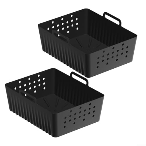 2 x Silikon-Fritteusen-Einlage, antihaftbeschichtet, perforiert, Doppelbehälter-Design, für SL400, SL401 (schwarz) von Taotalhomy