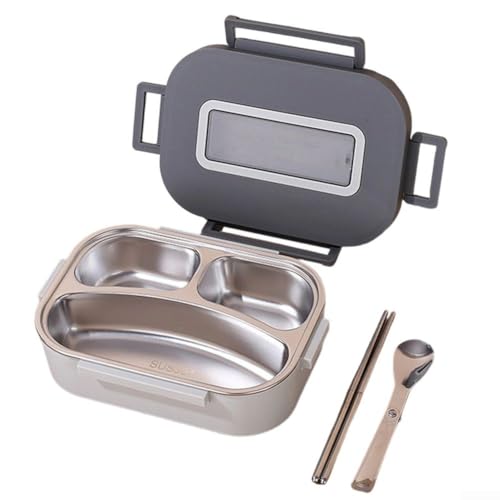 304 Edelstahl-Lunchbox, tragbarer auslaufsicherer Lebensmittelbehälter, mit Dichtungsstreifen, für Utensilien und kleine Gegenstände (3 + grau) von Taotalhomy