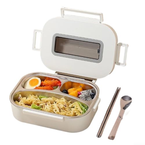 304 Edelstahl-Lunchbox, tragbarer auslaufsicherer Lebensmittelbehälter, mit Dichtungsstreifen, für Utensilien und kleine Gegenstände (3 + weiß) von Taotalhomy