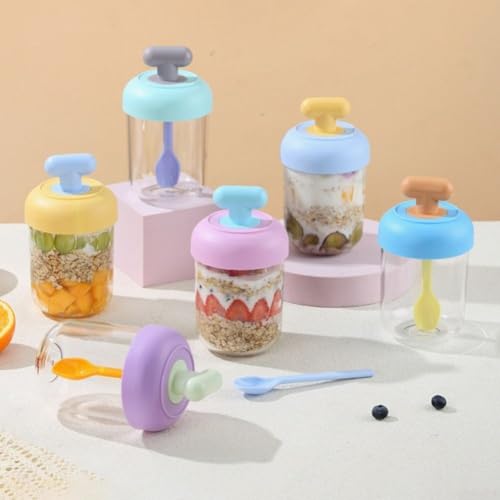 Frühstücks-Haferbehälter, breite Öffnung, mit Deckel und Löffel, Schraubverschluss und Silikon-Dichtungsring, zur Aufbewahrung von Lebensmitteln (graue Hand) von Taotalhomy