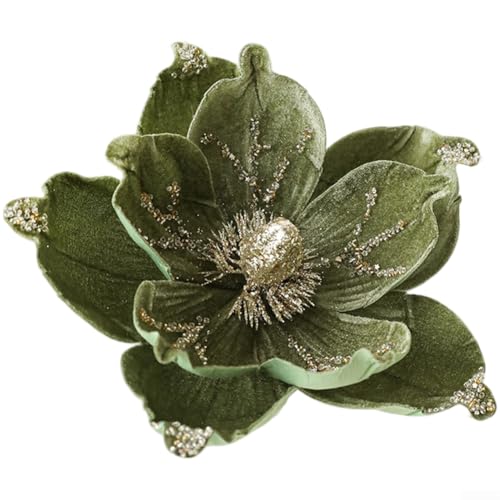 Künstliche Magnolien-Blume mit Samtbeflockung, lebensechte Stoffstruktur zur Verschönerung der Urlaubsdekoration in Häusern, Büros und Veranstaltungsorten (grün) von Taotalhomy