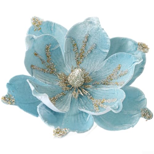 Künstliche Magnolienblume mit Samtbeflockung, lebensechte Stoffstruktur zur Verschönerung der Urlaubsdekoration in Häusern, Büros und Veranstaltungsorten (blau) von Taotalhomy
