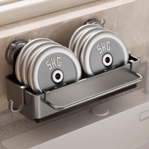 Saugnapf-Ablaufkorb, multifunktionaler Küchenspüle-Aufbewahrungs-Organizer, Gewürzregal-Halter (grau) von Taotalhomy