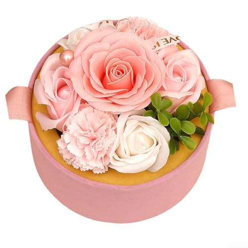 Seifenrosenstrauß in runder Blumenkaste, hergestellt auf pflanzlicher Basis für sanfte Reinigung und einen erfrischenden aromatischen Effekt (Rosa) von Taotalhomy