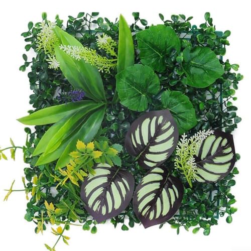 UV-beständige Kunstpflanze Wandpaneel mit realistischen Eukalyptus- und Grasstrukturen, für Innen- und Außenbereich, Gründekor 25x25cm (01) von Taotalhomy