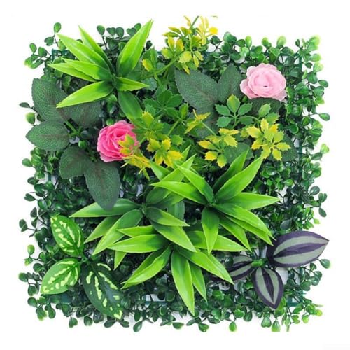 UV-beständige Kunstpflanze Wandpaneel mit realistischen Eukalyptus- und Grasstrukturen, für Innen- und Außenbereich, Gründekor 25x25cm (02) von Taotalhomy