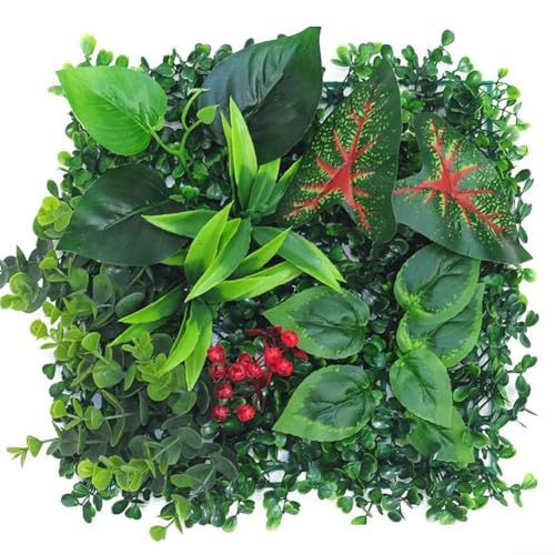 UV-beständige Kunstpflanze Wandpaneel mit realistischen Eukalyptus- und Grasstrukturen, für Innen- und Außenbereich, Gründekor 25x25cm (03) von Taotalhomy