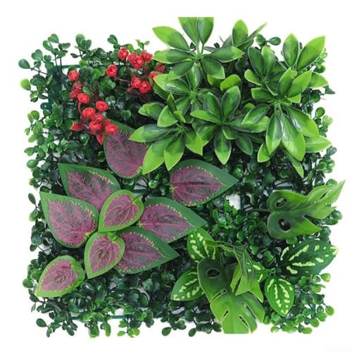 UV-beständige Kunstpflanze Wandpaneel mit realistischen Eukalyptus- und Grasstrukturen, für Innen- und Außenbereich, Gründekor 25x25cm (07) von Taotalhomy