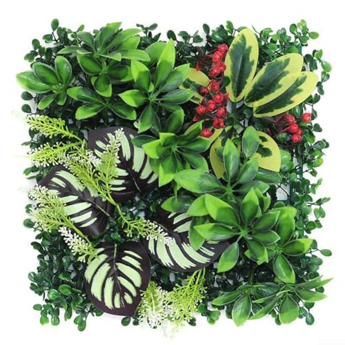 UV-beständige Kunstpflanze Wandpaneel mit realistischen Eukalyptus- und Grasstrukturen, für Innen- und Außenbereich, Gründekor 25x25cm (08) von Taotalhomy