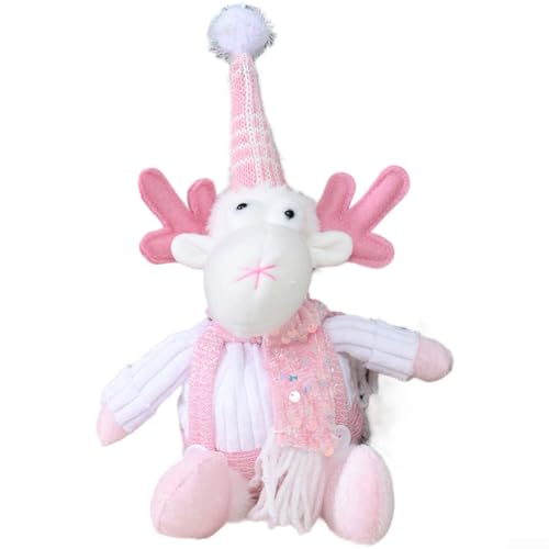Weihnachtsmann und Schneemann, Rentier Plüschpuppe, rosa Glitzer, Fensterdekoration, für Tisch, Regal, Kaminsims, festliche Feiertagsdekoration (C) von Taotalhomy