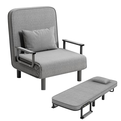 Taotigzu 4-in-1 ergonomisches Schlafsofa,Schlafcouch mit Verstellbarer Rückenlehne,Sofabett Gästebett Atmungsaktiver Leinenbezug,Klappsessel mit 4 Verstellpositionen | Platzsparend für kleine Räume von Taotigzu