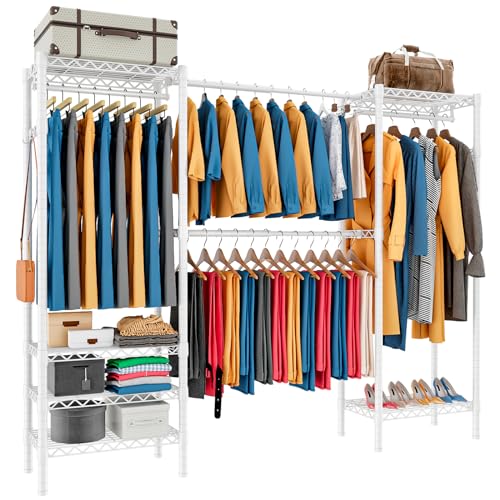 Taotigzu Erweiterbar Kleiderständer,Kleiderstange,(70.3-89.8”) Lx14”Wx71.3”H Schwerlast Kleiderständer Metall Garderobenständer Kleiderbügel Kleiderschrank mit Haken (Weiß) von Taotigzu