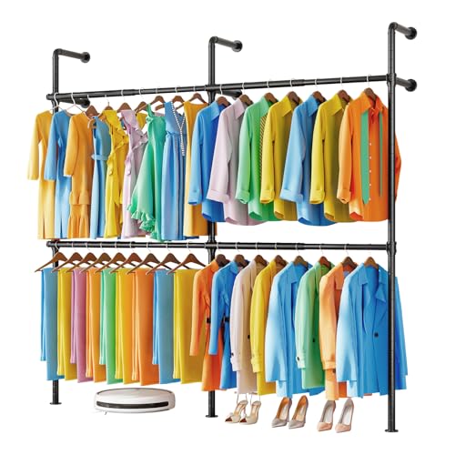 Taotigzu Teleskop-Kleiderständer, industriell, Wandgarderobe mit 4 Stangen, Kleiderschrank, Garderobenständer mit robustem Rohr, Tragkraft 220 x 218 cm von Taotigzu