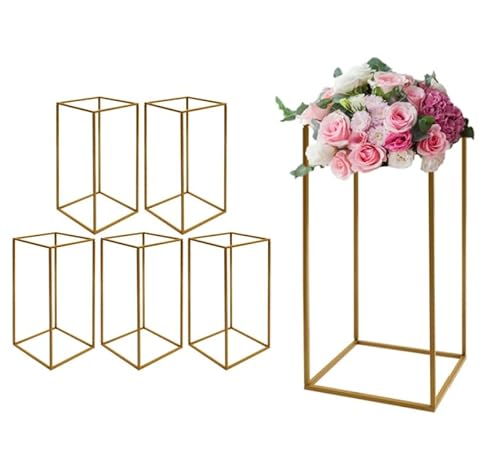 Gold Blumenständer, 5 Stück Metall Rechteckige Vase, Hochzeit Mittelstücke, 60cm Hohe Geometrische Blumenvasen für Hochzeit Party Home Dekorationen von Taozhiyy