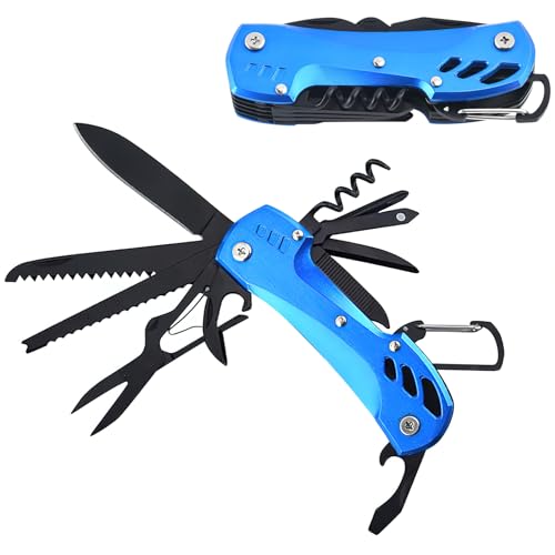 Multitool Taschenmesser, Taozoey 12 In 1 Taschenwerkzeug, Werkzeug Messer, Faltbare Multifunktionswerkzeug Mit Öffner, Messer, Schraubendreher, Feile, Säge, Zange und Tasche (Blau) von Taozoey