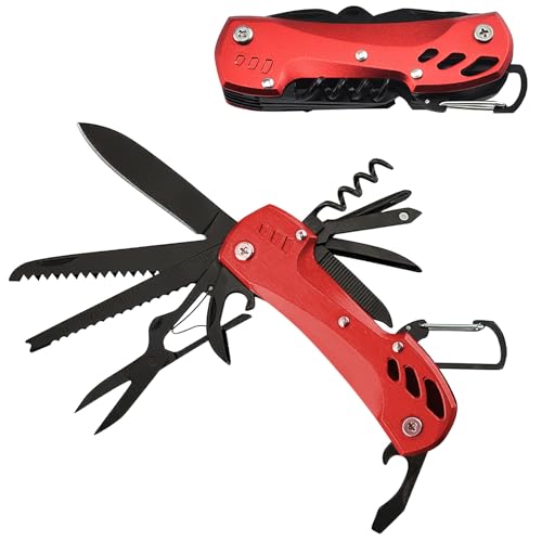 Multitool Taschenmesser, Taozoey 12 In 1 Taschenwerkzeug, Werkzeug Messer, Faltbare Multifunktionswerkzeug Mit Öffner, Messer, Schraubendreher, Feile, Säge, Zange und Tasche (Rot) von Taozoey