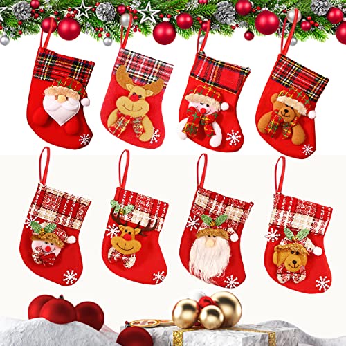 Taozoey Mini Weihnachtsstrumpf, 8 Stück Weihnachtsstrumpf Set, Kleine Weihnachtsstrümpfe, 3D Nikolausstrumpf, Nikolausstiefel für Kamin Wand Candy Weihnachtsbaumschmuck Aufhängen von Taozoey
