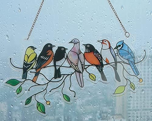 Taozoey Vögel Glasmalerei Fensterbehänge, Vogel Sonnenfänger Fenster, Suncatcher Vögel, Fensterbehänge Sonnenfänger, Buntglas Vögel Fenster, Buntglas Suncatcher von Taozoey