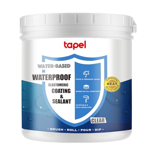 Tapel CrystalClear 500% Elastische Wasserdichte Beschichtung – Klar 1kg – Selbstnivellierender Flüssiggummi-Dichtstoff für Dächer, Pools & Badezimmer – UV-beständig Professionelle Leckreparatur von Tapel
