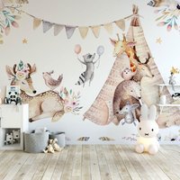 Süße Tiere Kinderzimmer Tapete, Wandkunst, Dekorative Tapete Mit Fotodruck, Wandrenovierung, Vlies-Vinyl-Tapete von TapetiS