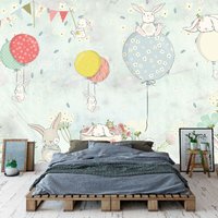 Tapete Für Kinderzimmer, Ballon-Häschen, Wanddeko, Dekorative Mit Fotodruck, Wandrenovierung, Vlies-Vinyl-Tapete von TapetiS