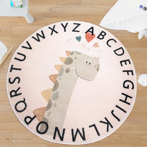 Tapis Design Teppich Wohnzimmer Rund Kurzflor, rutschfest Waschbare Spielmatte für Jungen Mädchen Mit Tierbild, Grösse: 80 cm Rund, Farbe: Hellrosa Tapis Design Teppich Wohnzimmer Rund Kurzflor, rutschfest Waschbare Spielmatte für Jungen Mädchen Mit Tierbild, Grösse: 80 cm Rund, Farbe: Hellrosa von Tapis Design