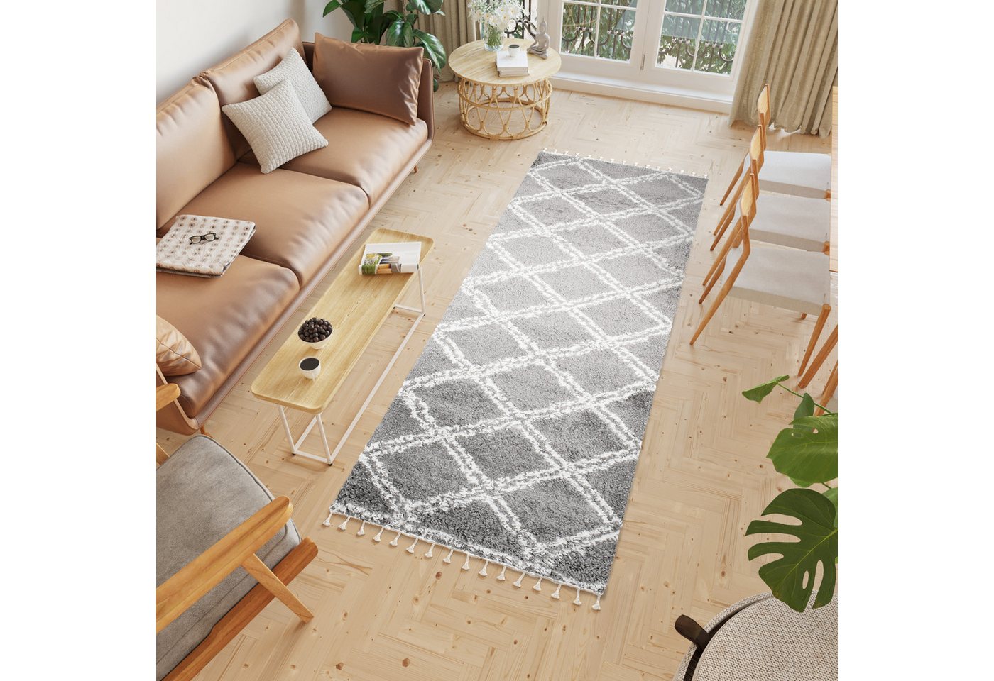 Hochflor-Läufer BOHO, Tapiso, rechteckig, Höhe: 40 mm, Wohnzimmer, Schlafzimmer, Shaggy, modern Design von Tapiso