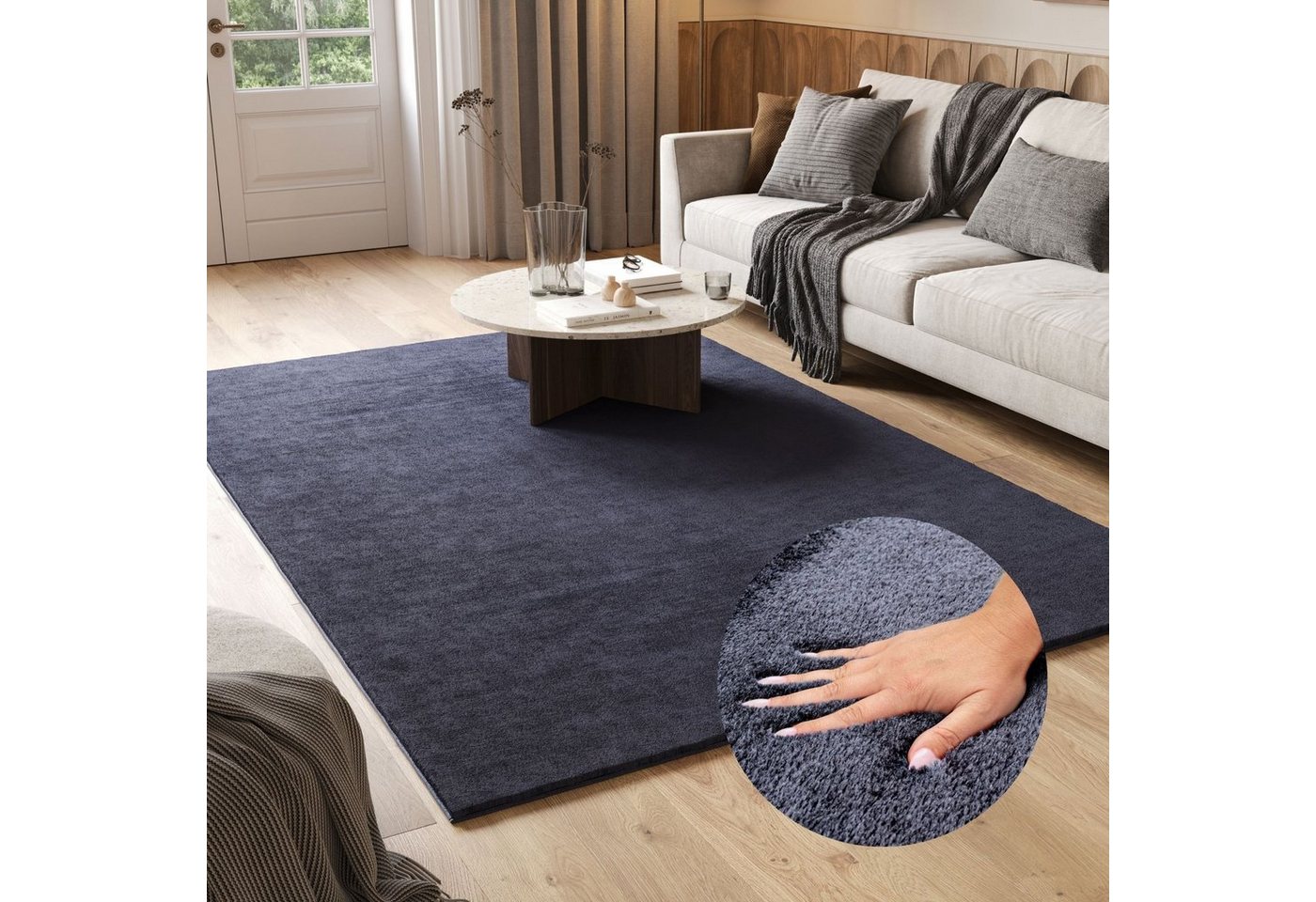 Hochflor-Teppich Cuddle, Tapiso, rechteckig, Höhe: 30 mm, Wohnzimmer, Schlafzimmer, Shaggy, Pflegeleicht, Rutschfest, Weich von Tapiso