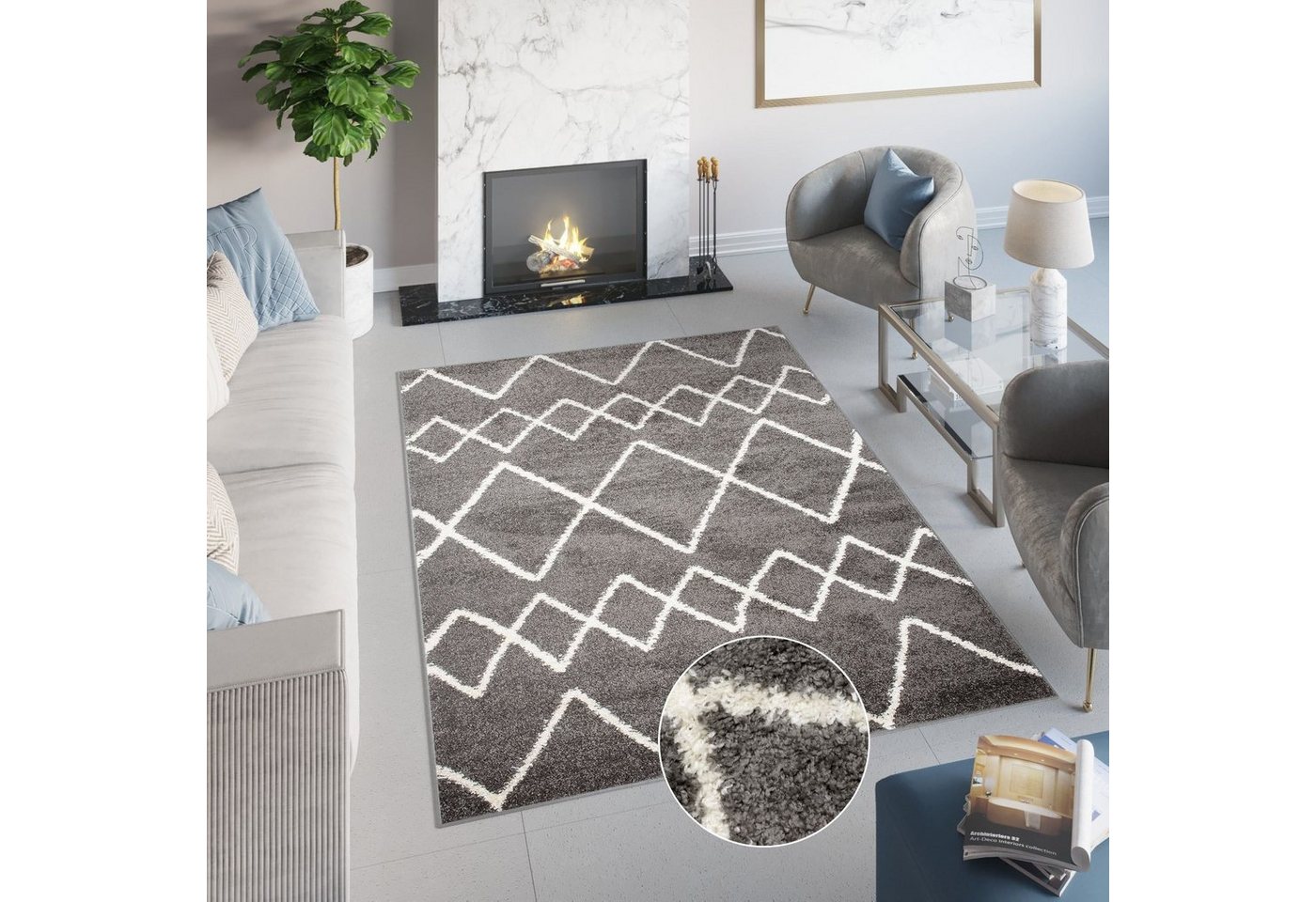 Hochflor-Teppich DELHI, Tapiso, rechteckig, Höhe: 30 mm, Wohnzimmer, Schlafzimmer, Hochflor von Tapiso