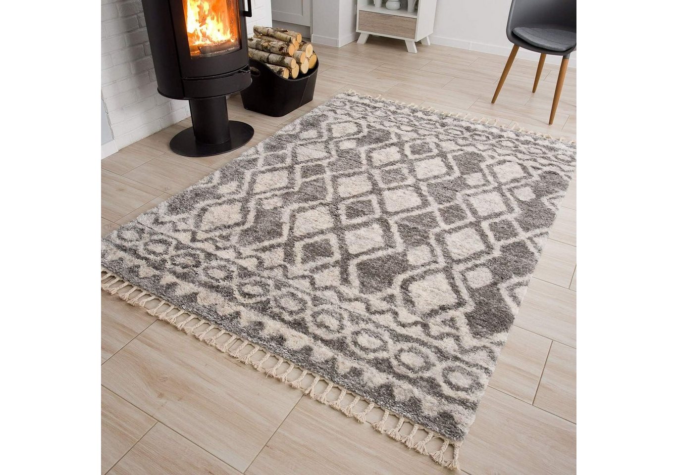 Hochflor-Teppich VERSAY FRINGES, Tapiso, rechteckig, Höhe: 30 mm, Wohnzimmer, Schlafzimmer, Hochflor von Tapiso