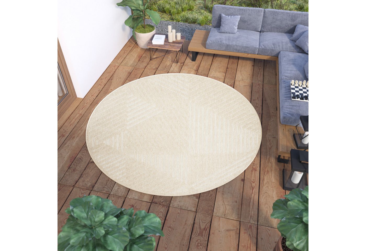 Outdoorteppich VIERA RUND, Tapiso, rund, Höhe: 6 mm, Indoor, Outdoor, Wetterfest von Tapiso