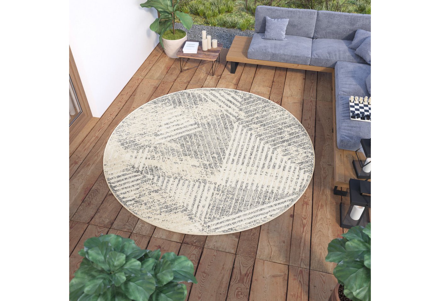 Outdoorteppich VIERA RUND, Tapiso, rund, Höhe: 6 mm, Indoor, Outdoor, Wetterfest von Tapiso