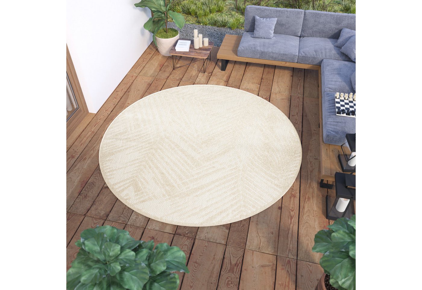 Outdoorteppich VIERA RUND, Tapiso, rund, Höhe: 6 mm, Indoor, Outdoor, Wetterfest von Tapiso