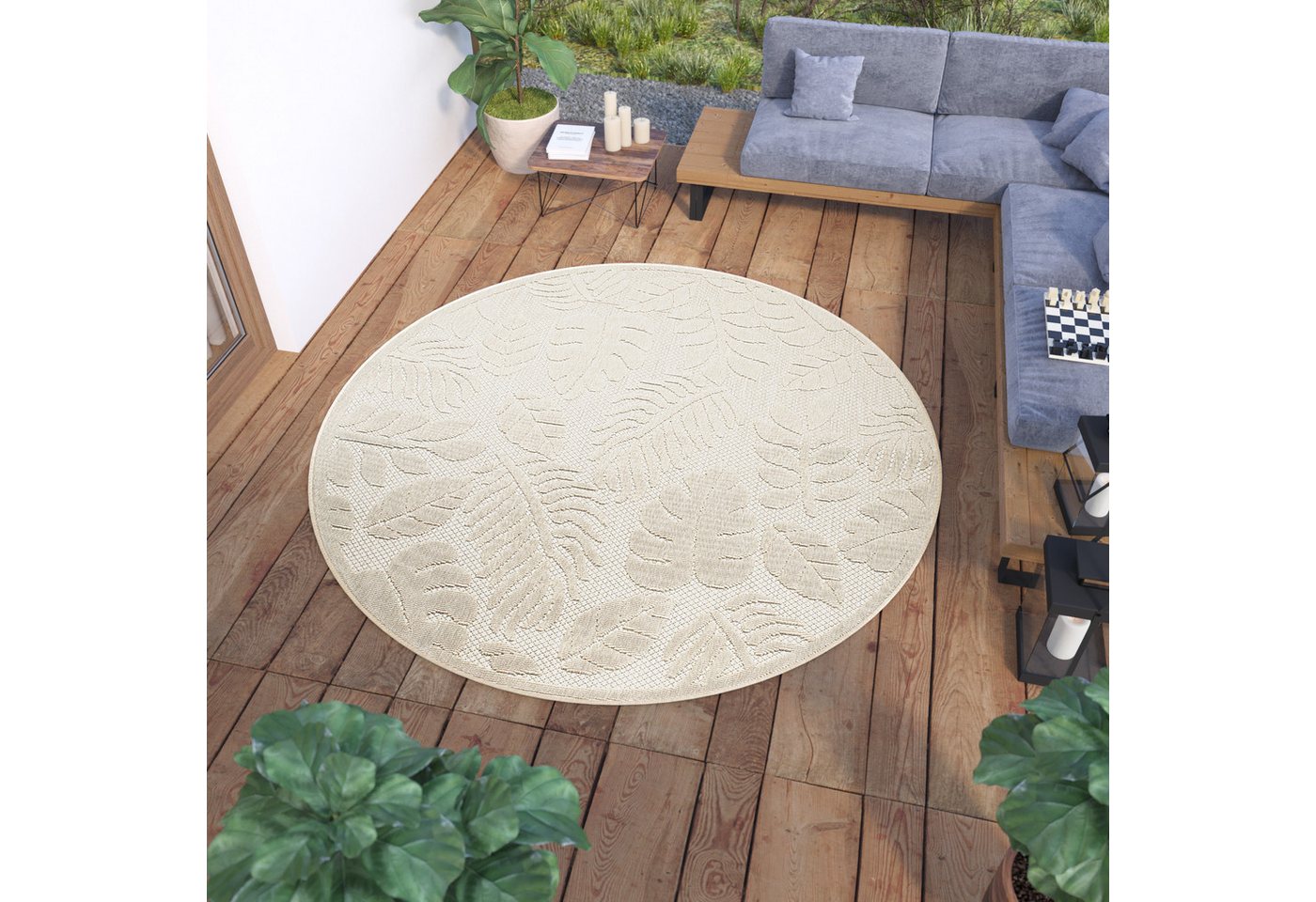 Outdoorteppich VIERA RUND, Tapiso, rund, Höhe: 6 mm, Indoor, Outdoor, Wetterfest von Tapiso