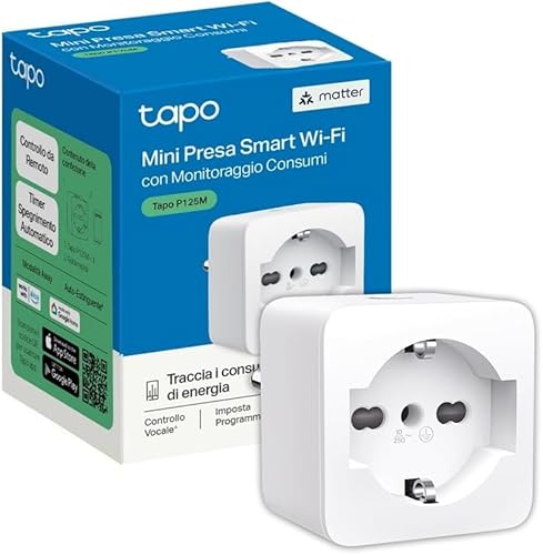 TP-Link Tapo P125M Matter italienische Smart Steckdose, Energieüberwachung, WiFi Smart Plug, kompatibel mit Alexa und Google Home, Sprach- und Fernsteuerung, Vorwahlzeit von Tapo