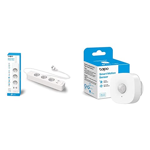 TP-Link Tapo P300 steckdosenleiste mit 2 USB-Anschlüsse & 1 Type C-Anschlüsse 1.5M,Weiss & TP-Link Tapo T100 Bewegungsmelder, für Alarmanlage und Smart Home, Weitbereichserkennung von Tapo