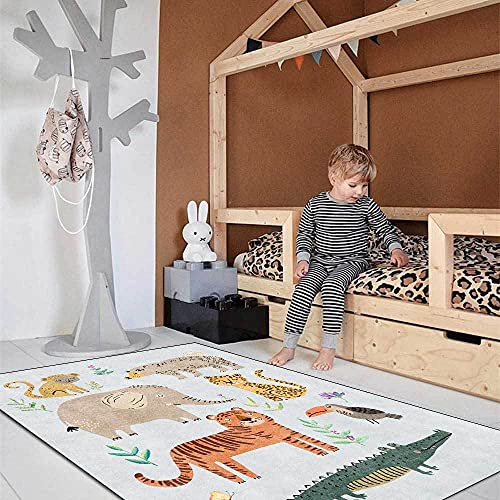 Kinderzimmer Teppich Niedlicher Cartoon-Waldfluss-Dinosaurier, Sehr geeignet für Wohnzimmer, Schlafzimmer, Kinderzimmer-100x120cm von Tappeti Design