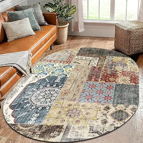 Modern Design Carpet Teppich Oval Kurzflor Teppich Geometrisches Blumen-Patchwork Wohnzimmer, Schlafzimmer, Esszimmer, Weicher, Rutschfester, Großer Teppich für Zuhause Oval 140X180CM von Tappeti Design