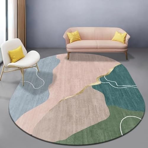 Modern Design Carpet Teppich Oval Kurzflor Teppich Rosa hellgrüne graue weiße Linien Korridor Schlafzimmer, Küche, Wohnzimmer Oval 140X200CM von Tappeti Design