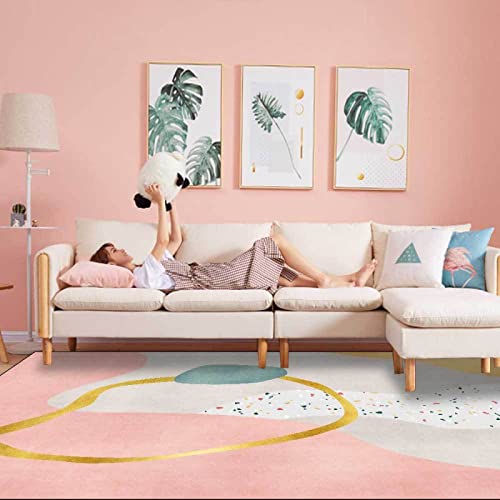 Moderner Designer Teppich Nordic Teppiche Leichtes Luxus-Mädchen-Rosa-Gold-Terrazzo-Spleißen,für Schlafzimmer & Heimtextilien-160*280cm (5.2ft x 9.1ft) von Tappeti Design