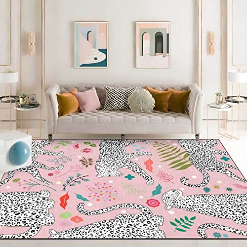 Moderner Designer Teppich Nordic Teppiche Nordic Modern White Leopard Plant Sweet Pink,Wohnzimmer/Schlafzimmer/Arbeitszimmer/Couchtisch-120*160cm (3.9ft x 5.2ft) von Tappeti Design